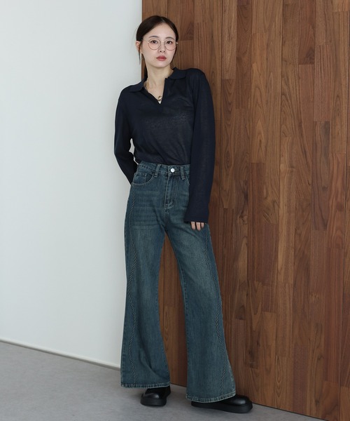 J by blue(ジェイバイブルー)の「スキッパーシアーニット(ニット/セーター・レディース・ネイビー/ブルー/ホワイト・MEDIUM)」の18枚目の写真