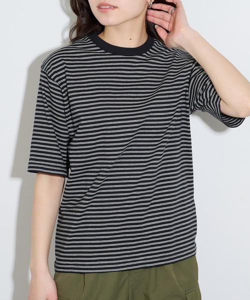 Healthknit（ヘルスニット）の「【Healthknit】26SS Classic Border Jersey Crewneck S/S 51049（Tシャツ/カットソー・レディース・パープル/ブラック・FREE）」の2枚目の写真