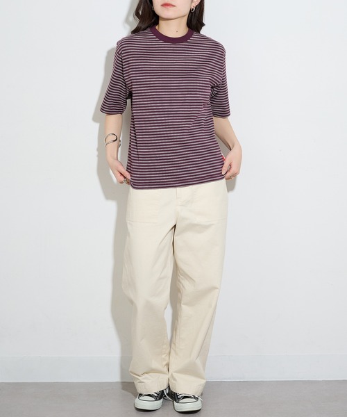 Healthknit（ヘルスニット）の「【Healthknit】26SS Classic Border Jersey Crewneck S/S 51049（Tシャツ/カットソー・レディース・パープル/ブラック・FREE）」の14枚目の写真