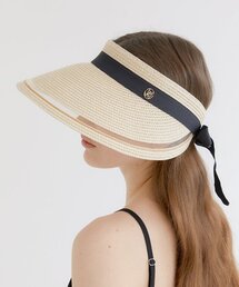 HALDEN(�n���f��)��mesh ribbon logo pendant raffia sun visor (C008_ivory)(�T���o�C�U�[)