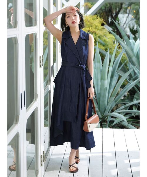 LAGUNAMOON(ラグナムーン)の「アシメヘムトレンチワンピース 【夏服】(ワンピース・レディース・ネイビー/グレー/ライトグレー/インディゴブルー/ブラック・MEDIUM/SMALL)」の5枚目の写真