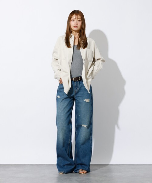 GUESS JEANS(ゲスジーンズ)の「【GUESS JEANS/ゲスジーンズ】GJ G11 WIDE LEG/ワイルドレッグデニムジーンズ/W4BA0YD5CCA/ヴィンテージウォッシュ加工(デニムパンツ・レディース・インディゴブルー・26/25/24)」の4枚目の写真