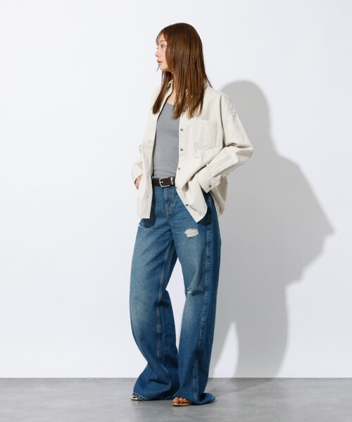 GUESS JEANS(ゲスジーンズ)の「【GUESS JEANS/ゲスジーンズ】GJ G11 WIDE LEG/ワイルドレッグデニムジーンズ/W4BA0YD5CCA/ヴィンテージウォッシュ加工(デニムパンツ・レディース・インディゴブルー・26/25/24)」の6枚目の写真