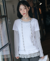 HIGH SCHOOL DISCO（ハイスクールディスコ）の「ルームストライプレイヤードロングスリーブ_ホワイト（Tシャツ/カットソー）」