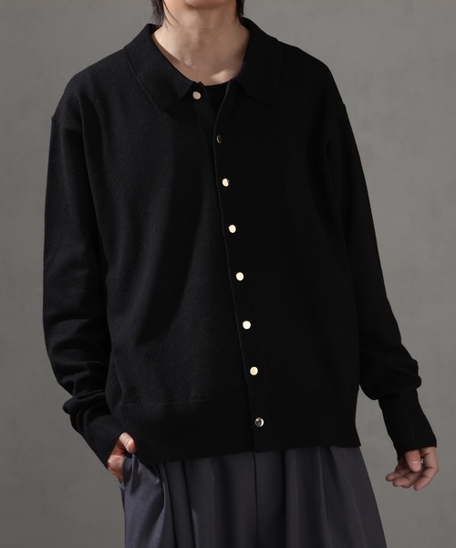 welise（ウェライズ）の「【welise/ウェライズ】ベーシックスムースニット ショート丈 ボタンポロカーディガン/ニットシャツ（カーディガン/ボレロ・メンズ・アイボリー/ブラック系その他/ブルーグレー/ブラック/レッド/チャコールグレー/グレー・L/M/S）」の3枚目の写真