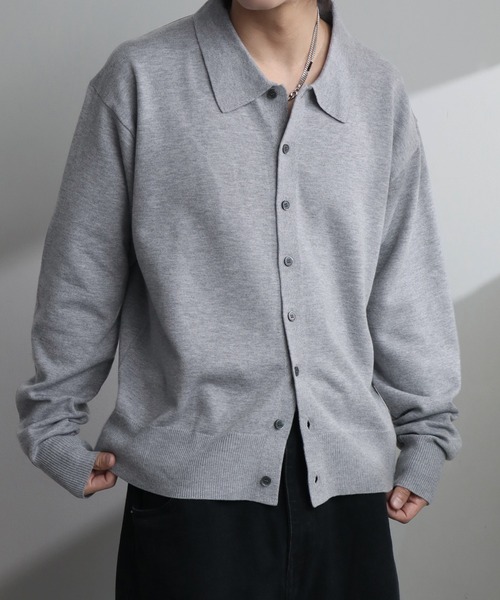 welise（ウェライズ）の「【welise/ウェライズ】ベーシックスムースニット ショート丈 ボタンポロカーディガン/ニットシャツ（カーディガン/ボレロ・メンズ・アイボリー/ブラック系その他/ブルーグレー/ブラック/レッド/チャコールグレー/グレー・L/M/S）」の5枚目の写真