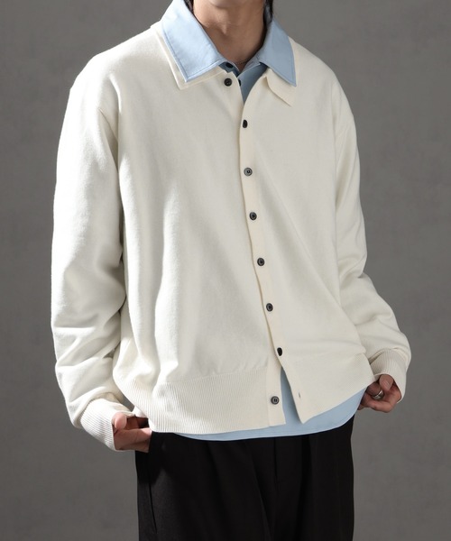 welise（ウェライズ）の「【welise/ウェライズ】ベーシックスムースニット ショート丈 ボタンポロカーディガン/ニットシャツ（カーディガン/ボレロ・メンズ・アイボリー/ブラック系その他/ブルーグレー/ブラック/レッド/チャコールグレー/グレー・L/M/S）」の2枚目の写真
