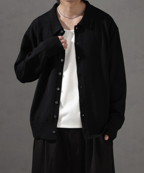welise（ウェライズ）の「【welise/ウェライズ】ベーシックスムースニット ショート丈 ボタンポロカーディガン/ニットシャツ（カーディガン/ボレロ・メンズ・アイボリー/ブラック系その他/ブルーグレー/ブラック/レッド/チャコールグレー/グレー・L/M/S）」の13枚目の写真
