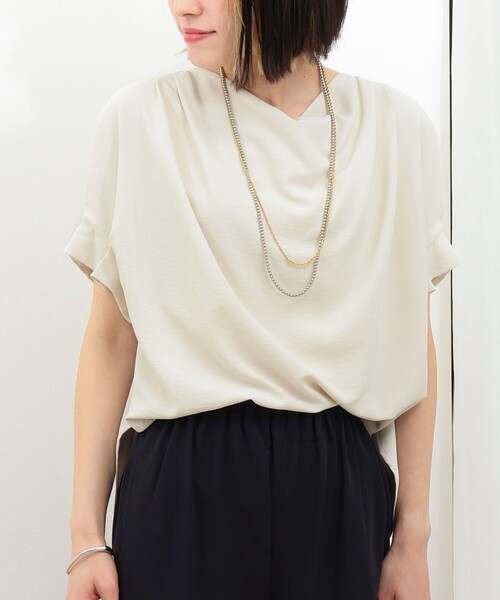 MICO COULIER（ミコクリエ）の「《UVカット接触冷感》ハイストレッチブラウス（シャツ/ブラウス・レディース・グレイッシュベージュ/ネイビー/キナリ・38）」の10枚目の写真