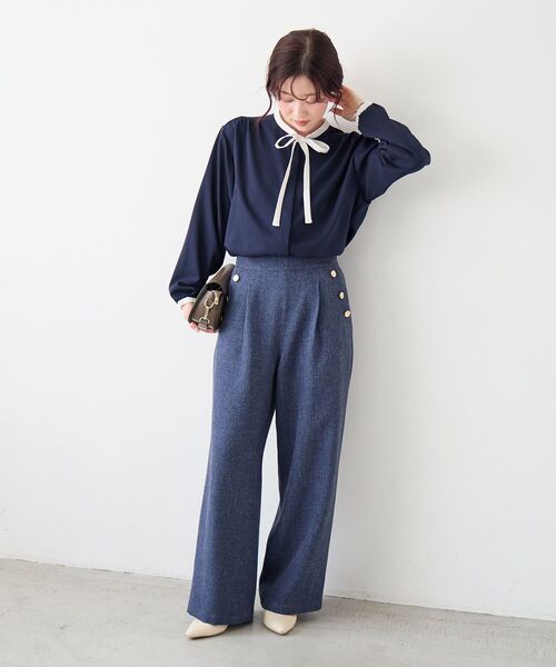 le.coeur blanc（ルクールブラン）の「【日本製】メランジ調マリンワイドパンツ（その他パンツ・レディース・ライトグレー/ネイビー・38/36）」の17枚目の写真