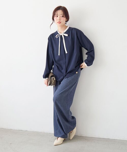 le.coeur blanc（ルクールブラン）の「【日本製】メランジ調マリンワイドパンツ（その他パンツ・レディース・ライトグレー/ネイビー・38/36）」の21枚目の写真