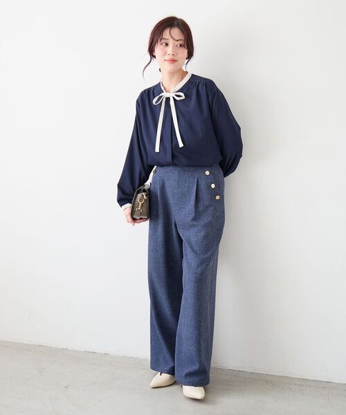 le.coeur blanc(ルクールブラン)の「【日本製】メランジ調マリンワイドパンツ(その他パンツ・レディース・ライトグレー/ネイビー・38/36)」の18枚目の写真