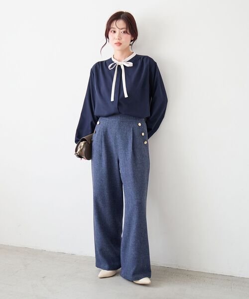 le.coeur blanc(ルクールブラン)の「【日本製】メランジ調マリンワイドパンツ(その他パンツ・レディース・ライトグレー/ネイビー・38/36)」の19枚目の写真