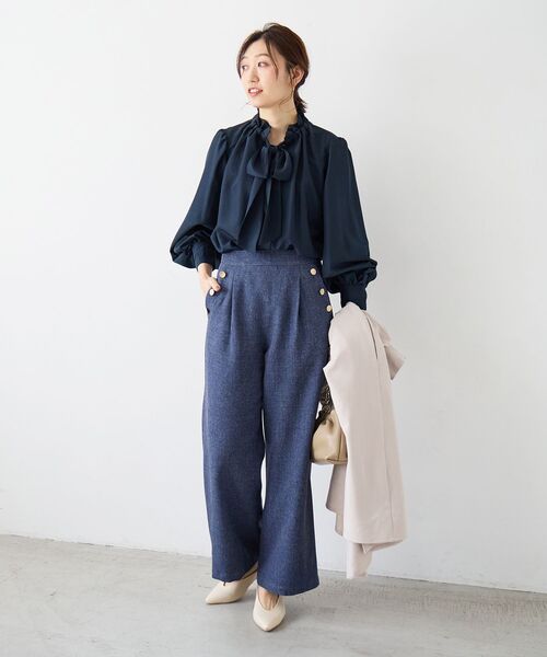 le.coeur blanc(ルクールブラン)の「【日本製】メランジ調マリンワイドパンツ(その他パンツ・レディース・ライトグレー/ネイビー・38/36)」の10枚目の写真