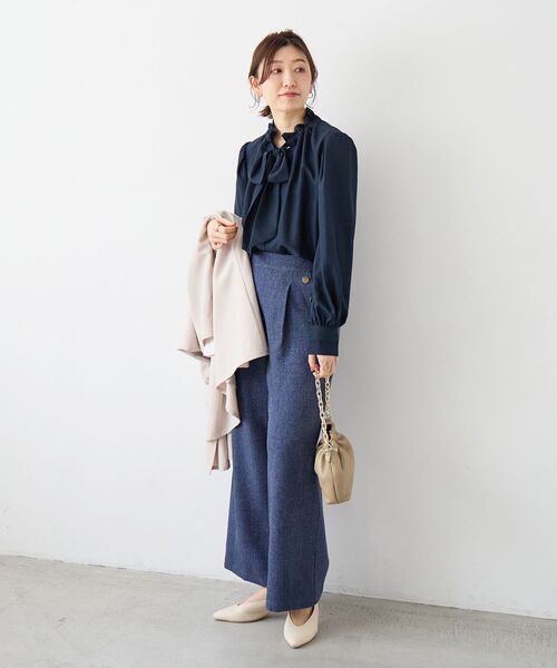 le.coeur blanc(ルクールブラン)の「【日本製】メランジ調マリンワイドパンツ(その他パンツ・レディース・ライトグレー/ネイビー・38/36)」の5枚目の写真