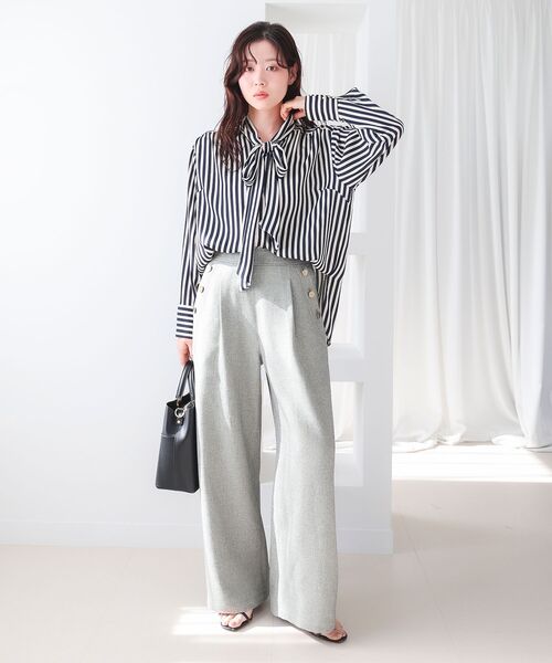 le.coeur blanc（ルクールブラン）の「【日本製】メランジ調マリンワイドパンツ（その他パンツ・レディース・ライトグレー/ネイビー・38/36）」の6枚目の写真