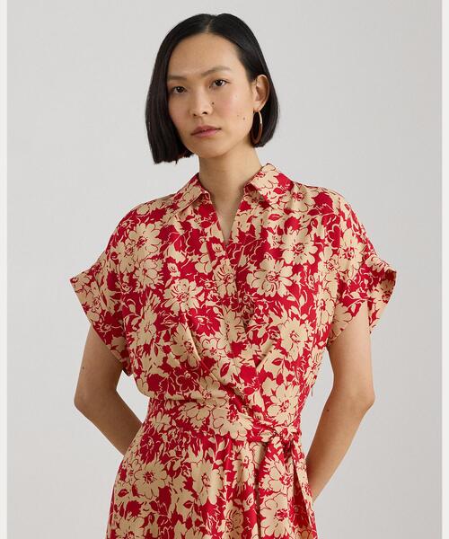 LAUREN RALPH LAUREN(ローレン ラルフ ローレン)の「フローラル ベルテッド クレープ ドレス(ワンピース・レディース・レッド・0/00/2/4/6/8)」の6枚目の写真