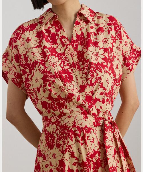 LAUREN RALPH LAUREN(ローレン ラルフ ローレン)の「フローラル ベルテッド クレープ ドレス(ワンピース・レディース・レッド・0/00/2/4/6/8)」の4枚目の写真