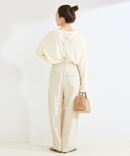B.C STOCK（ベーセーストック）の「手洗い可 / セルロースチノサスペンダータックトラウザー（その他パンツ・レディース・ベージュ/アイボリー/ブラック・MEDIUM/SMALL）」の4枚目の写真