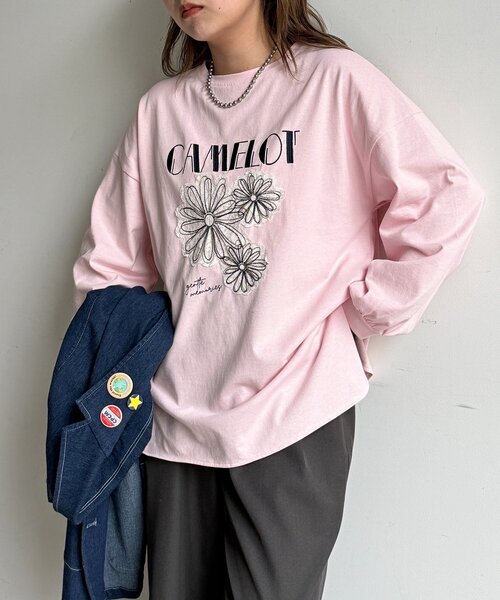 CPCM(シーピーシーエム)の「センハナ刺繍ワッペンロンT(Tシャツ/カットソー・レディース・ネイビー/グリーン系その他/オフホワイト/チャコールグレー/ピンク/グレイッシュベージュ・FREE)」の6枚目の写真