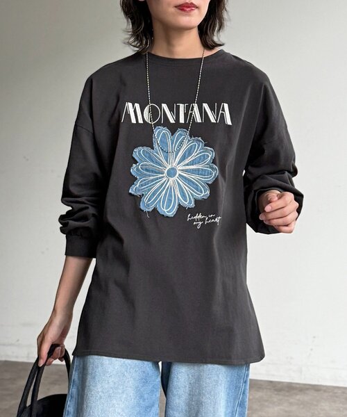 CPCM(シーピーシーエム)の「センハナ刺繍ワッペンロンT(Tシャツ/カットソー・レディース・ネイビー/グリーン系その他/オフホワイト/チャコールグレー/ピンク/グレイッシュベージュ・FREE)」の11枚目の写真