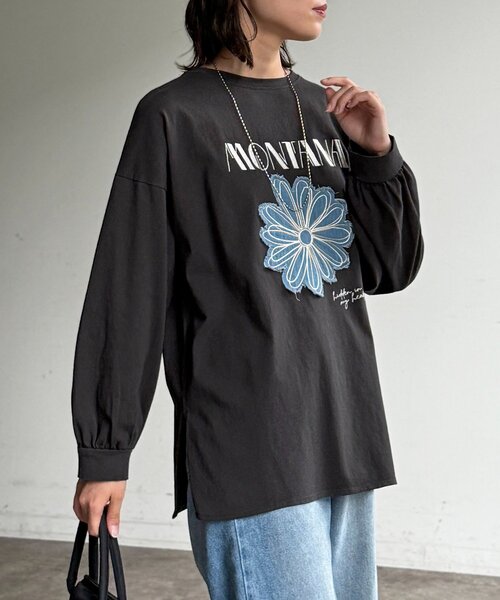 CPCM(シーピーシーエム)の「センハナ刺繍ワッペンロンT(Tシャツ/カットソー・レディース・ネイビー/グリーン系その他/オフホワイト/チャコールグレー/ピンク/グレイッシュベージュ・FREE)」の14枚目の写真
