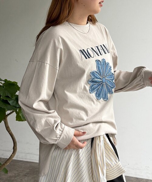 CPCM(シーピーシーエム)の「センハナ刺繍ワッペンロンT(Tシャツ/カットソー・レディース・ネイビー/グリーン系その他/オフホワイト/チャコールグレー/ピンク/グレイッシュベージュ・FREE)」の18枚目の写真
