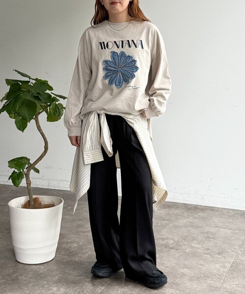 CPCM(シーピーシーエム)の「センハナ刺繍ワッペンロンT(Tシャツ/カットソー・レディース・ネイビー/グリーン系その他/オフホワイト/チャコールグレー/ピンク/グレイッシュベージュ・FREE)」の19枚目の写真