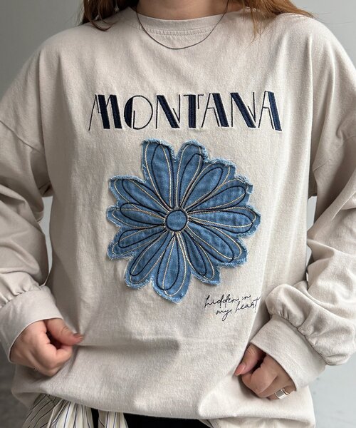 CPCM(シーピーシーエム)の「センハナ刺繍ワッペンロンT(Tシャツ/カットソー・レディース・ネイビー/グリーン系その他/オフホワイト/チャコールグレー/ピンク/グレイッシュベージュ・FREE)」の21枚目の写真