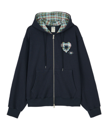 DANDEL（ダンデル）の「DD heart check lining hoodie zip-up (NAVY)（パーカー）」