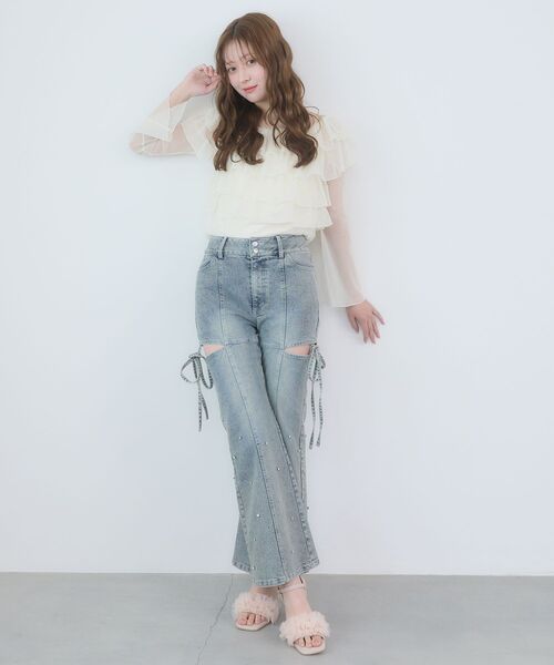 MAJESTIC LEGON（マジェスティックレゴン）の「チョーカーセットチュールフリルトップス（Tシャツ/カットソー・レディース・ブラック/アイボリー/ピンクベージュ/グレー・MEDIUM）」の8枚目の写真