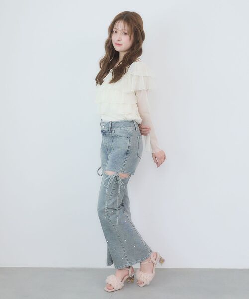 MAJESTIC LEGON（マジェスティックレゴン）の「チョーカーセットチュールフリルトップス（Tシャツ/カットソー・レディース・ブラック/アイボリー/ピンクベージュ/グレー・MEDIUM）」の7枚目の写真