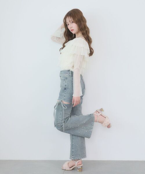 MAJESTIC LEGON（マジェスティックレゴン）の「チョーカーセットチュールフリルトップス（Tシャツ/カットソー・レディース・ブラック/アイボリー/ピンクベージュ/グレー・MEDIUM）」の6枚目の写真