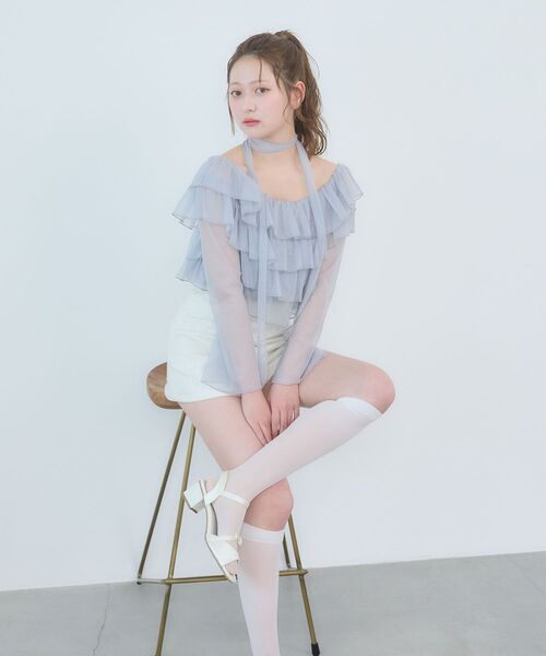 MAJESTIC LEGON（マジェスティックレゴン）の「チョーカーセットチュールフリルトップス（Tシャツ/カットソー・レディース・ブラック/アイボリー/ピンクベージュ/グレー・MEDIUM）」の21枚目の写真