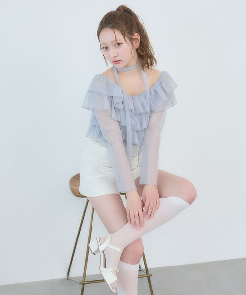 MAJESTIC LEGON（マジェスティックレゴン）の「チョーカーセットチュールフリルトップス（Tシャツ/カットソー・レディース・ブラック/アイボリー/ピンクベージュ/グレー・MEDIUM）」の20枚目の写真