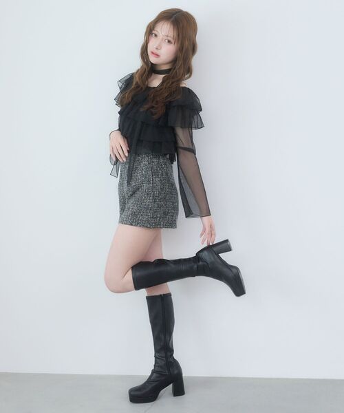 MAJESTIC LEGON（マジェスティックレゴン）の「チョーカーセットチュールフリルトップス（Tシャツ/カットソー・レディース・ブラック/アイボリー/ピンクベージュ/グレー・MEDIUM）」の14枚目の写真