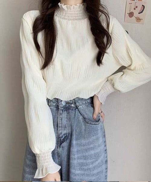 mielu（ミエル）の「フリルハイネックトップス（Tシャツ/カットソー・レディース・ブラック/ホワイト・MEDIUM/LARGE）」の8枚目の写真