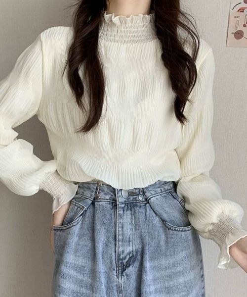 mielu（ミエル）の「フリルハイネックトップス（Tシャツ/カットソー・レディース・ブラック/ホワイト・MEDIUM/LARGE）」の11枚目の写真