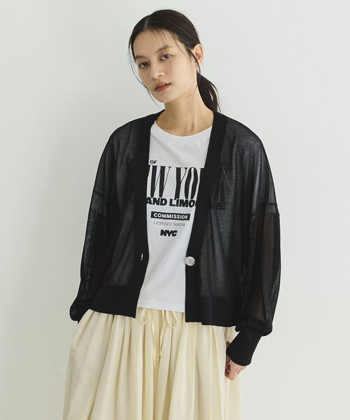 GARAGE OF GOOD CLOTHING（ガレージオブグッドクロージング）の「シアーショートドルマンニットカーデ（カーディガン/ボレロ・レディース・グレイッシュベージュ/ブラック/オフホワイト・FREE）」の2枚目の写真