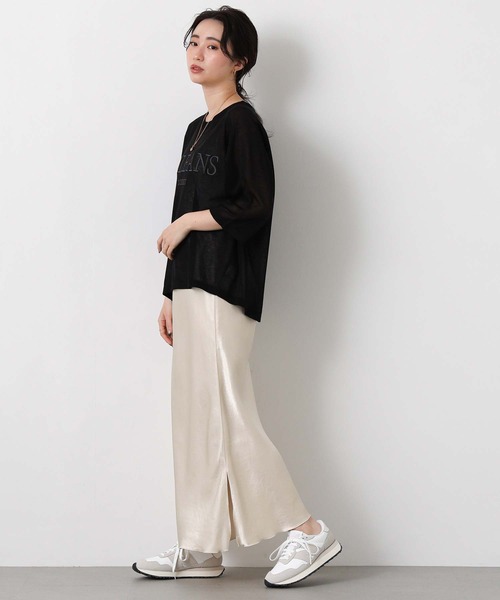 Gready Brilliant(グレディブリリアン)の「シアー刺繍ロゴ7分袖ニット(ニット/セーター・レディース・ブラック/ベージュ・FREE)」の4枚目の写真