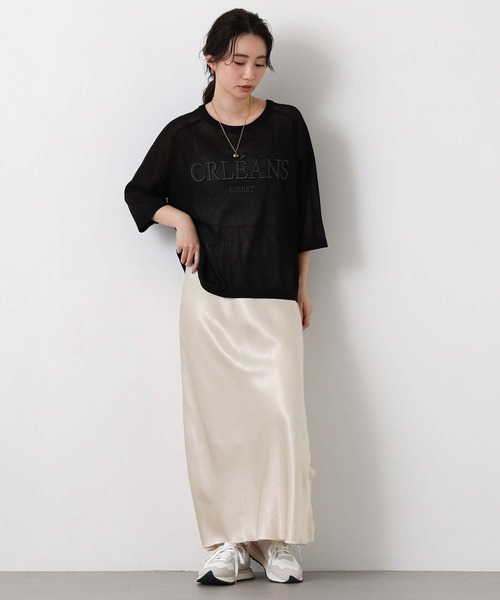 Gready Brilliant(グレディブリリアン)の「シアー刺繍ロゴ7分袖ニット(ニット/セーター・レディース・ブラック/ベージュ・FREE)」の6枚目の写真