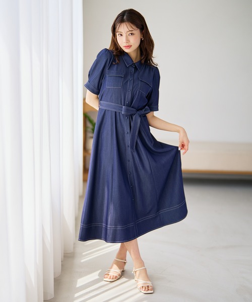 MISCH MASCH(ミッシュマッシュ)の「2026春夏新作 ステッチ配色パフスリーブシャツワンピース(シャツワンピース・レディース・ネイビー/ベージュ/ブラック・M/S)」の22枚目の写真