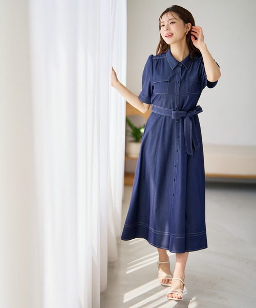 MISCH MASCH(ミッシュマッシュ)の「2026春夏新作 ステッチ配色パフスリーブシャツワンピース(シャツワンピース・レディース・ネイビー/ベージュ/ブラック・M/S)」の19枚目の写真