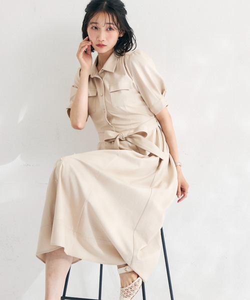MISCH MASCH（ミッシュマッシュ）の「2026春夏新作 ステッチ配色パフスリーブシャツワンピース（シャツワンピース・レディース・ネイビー/ベージュ/ブラック・M/S）」の9枚目の写真