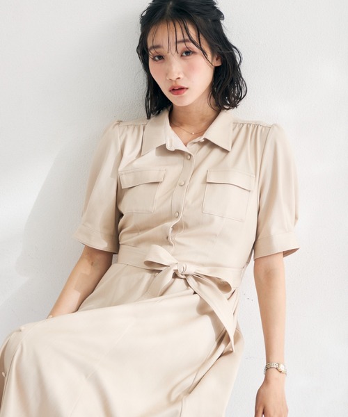 MISCH MASCH（ミッシュマッシュ）の「2026春夏新作 ステッチ配色パフスリーブシャツワンピース（シャツワンピース・レディース・ネイビー/ベージュ/ブラック・M/S）」の10枚目の写真
