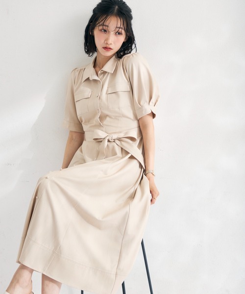 MISCH MASCH（ミッシュマッシュ）の「2026春夏新作 ステッチ配色パフスリーブシャツワンピース（シャツワンピース・レディース・ネイビー/ベージュ/ブラック・M/S）」の13枚目の写真