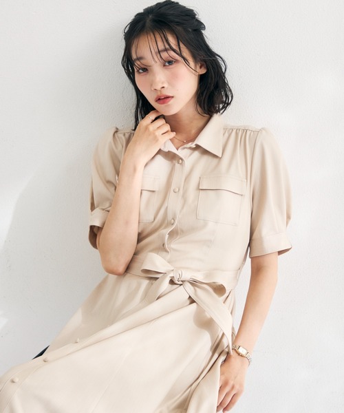 MISCH MASCH（ミッシュマッシュ）の「2026春夏新作 ステッチ配色パフスリーブシャツワンピース（シャツワンピース・レディース・ネイビー/ベージュ/ブラック・M/S）」の14枚目の写真