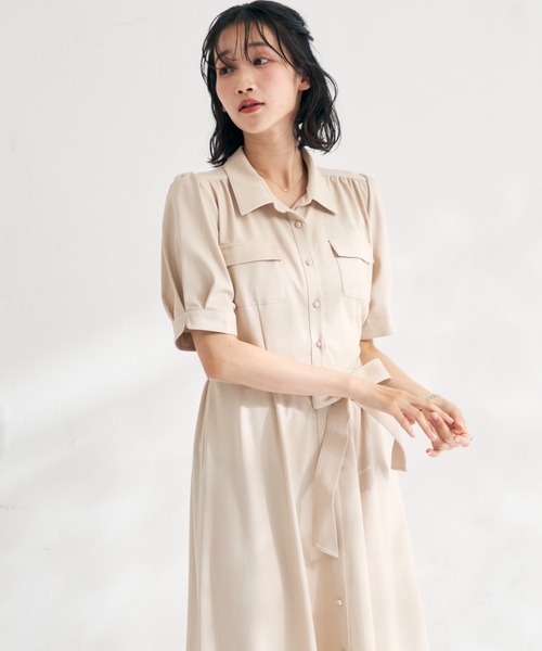 MISCH MASCH（ミッシュマッシュ）の「2026春夏新作 ステッチ配色パフスリーブシャツワンピース（シャツワンピース・レディース・ネイビー/ベージュ/ブラック・M/S）」の15枚目の写真