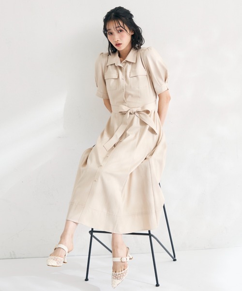 MISCH MASCH（ミッシュマッシュ）の「2026春夏新作 ステッチ配色パフスリーブシャツワンピース（シャツワンピース・レディース・ネイビー/ベージュ/ブラック・M/S）」の16枚目の写真