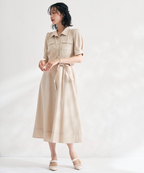 MISCH MASCH（ミッシュマッシュ）の「2026春夏新作 ステッチ配色パフスリーブシャツワンピース（シャツワンピース・レディース・ネイビー/ベージュ/ブラック・M/S）」の17枚目の写真